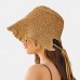 Women Fungus Edge Back Opening Bowknot Straw Hat Summer Sun Protection Bucket Hat