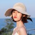 Women Memory Steel Wire Brim Bow Design Straw Hat Foldable Big Brim Summer Sunshade Suncreen Empty Top Hat Bucket Hat