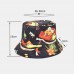 Women Cotton Double  sided Wear Cartoon Calico Pattern Print Casual Sunshade Bucket Hat