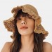 Women Fungus Edge Back Opening Bowknot Straw Hat Summer Sun Protection Bucket Hat