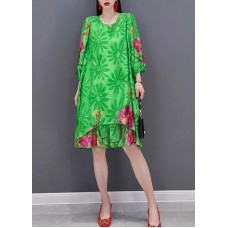 Fashion Green O Neck Print Chiffon tops and shorts two pieces Three Quarter sleeve