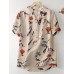 Random Flower Print Button Short Sleeve V  neck Blouse