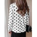 Polka Dot Contrast Color Lapel Button Long Sleeve Casual Shirt