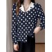 Polka Dot Contrast Color Lapel Button Long Sleeve Casual Shirt