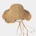 Women Fungus Edge Back Opening Bowknot Straw Hat Summer Sun Protection Bucket Hat